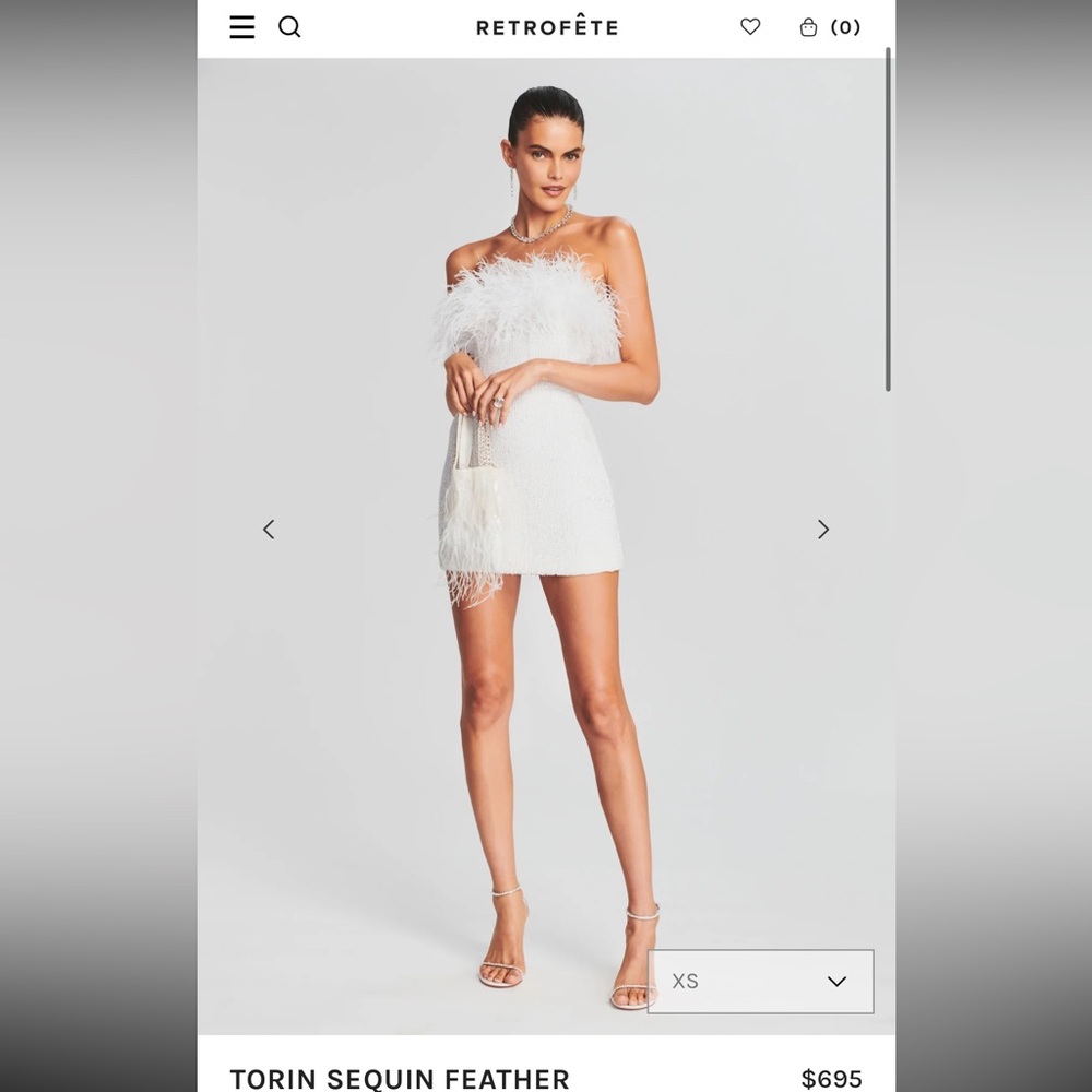 Retrofete Torin Sequin Feather Dress in white